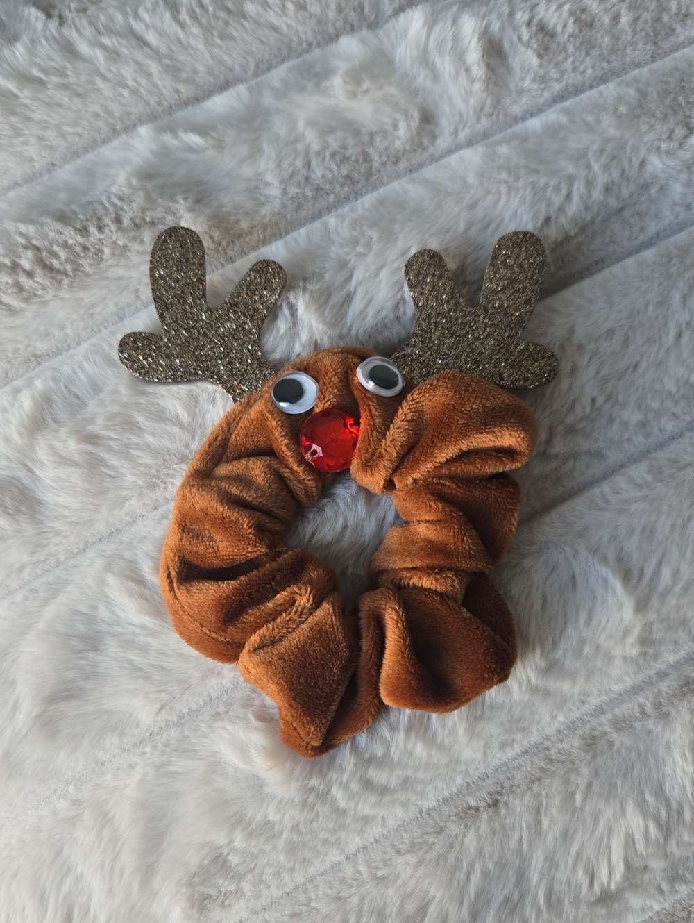 Reindeer Plush Scrunchie with Glitter Antlers